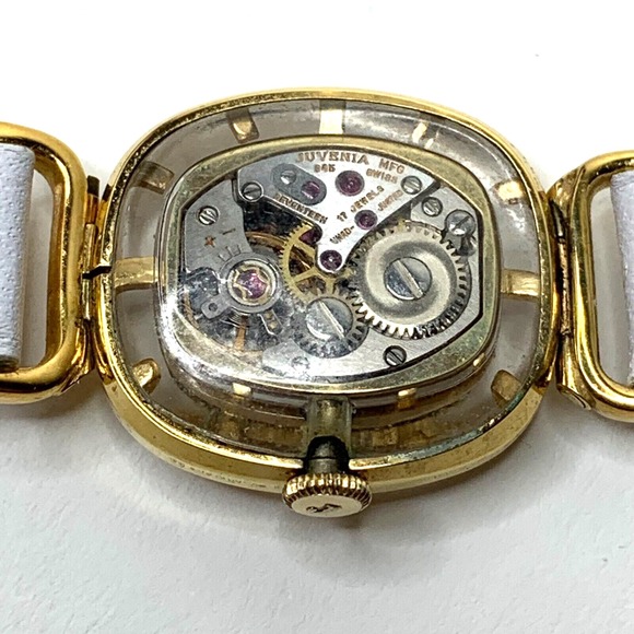JUVENIA‎ LADIES GOLD PLATED SKELETON COCKTAIL WATCH 17 JEWELS WHITE - Picture 3 of 3